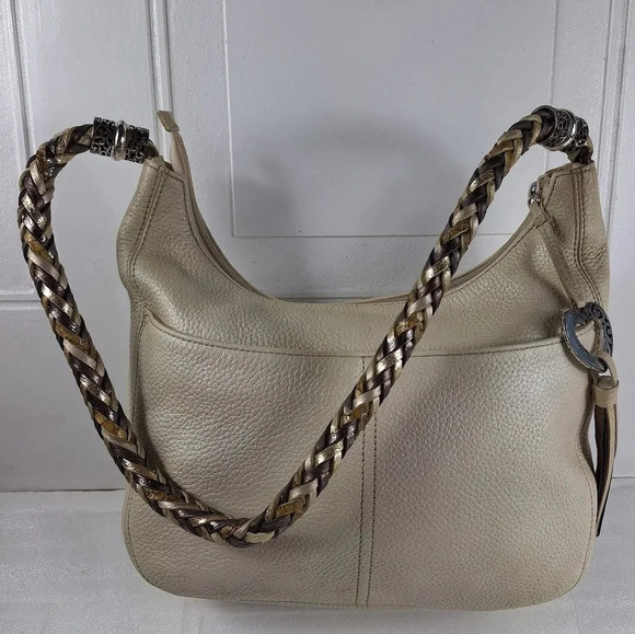 Brighton Barbados Ziptop Hobo Pearl Leather Bag Purse - Picture 2 of 13